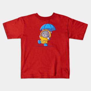 Cute Cat With Raincoat and Umbrella Cartoon Vector Icon Illustration Kids T-Shirt